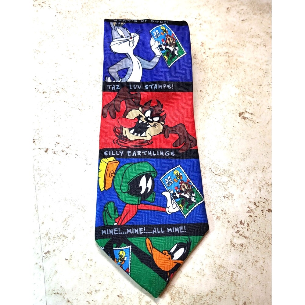 Looney Tunes USPS Stamp Collection Collectors Teachers Characters Textured Tie‎